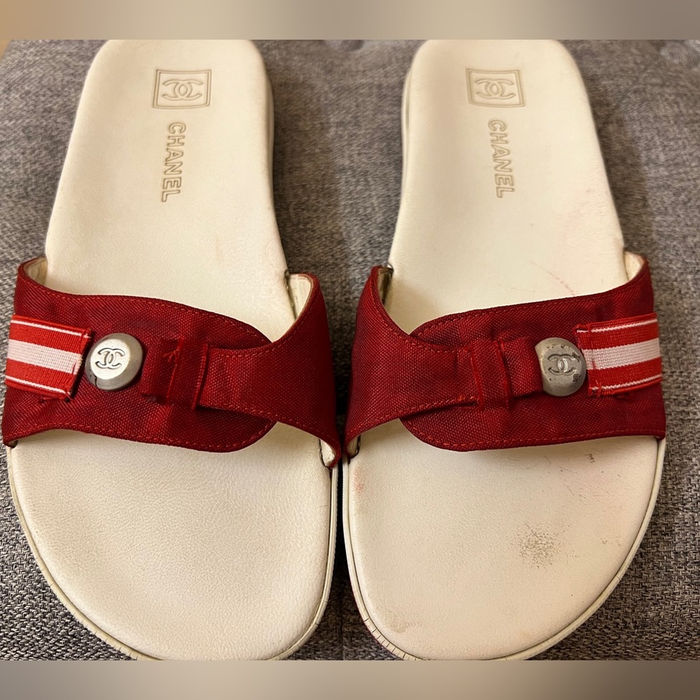Chanel Red Slide Sandals - Picture 6 of 8